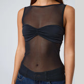Sheer Mesh Ruched Transparent Crop Top