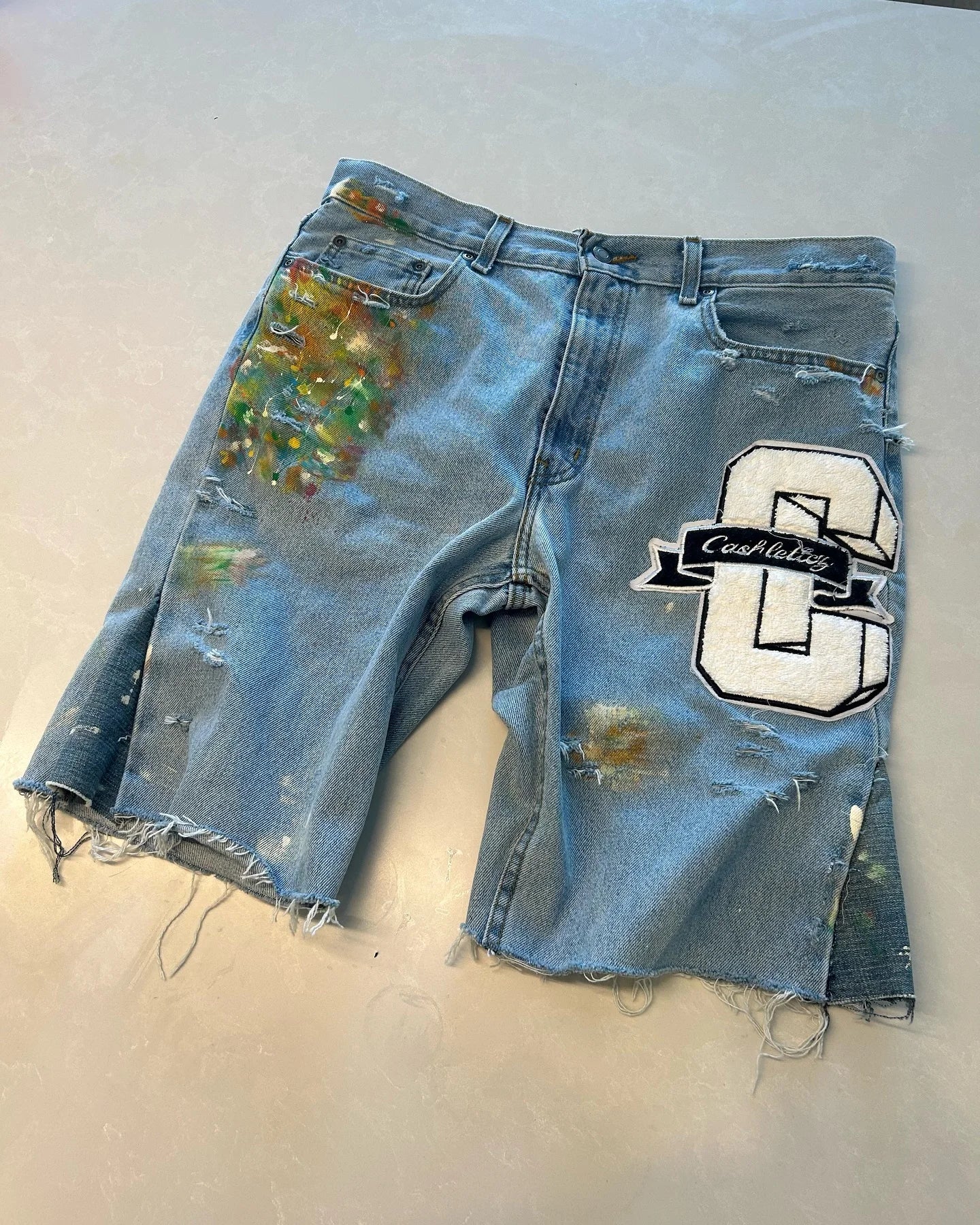 Hole Letter Embroidery Short