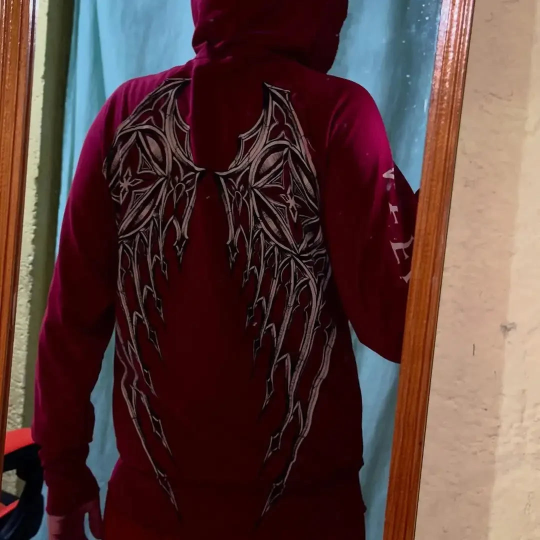 Gothic Red Oversize Zipper Hoodie