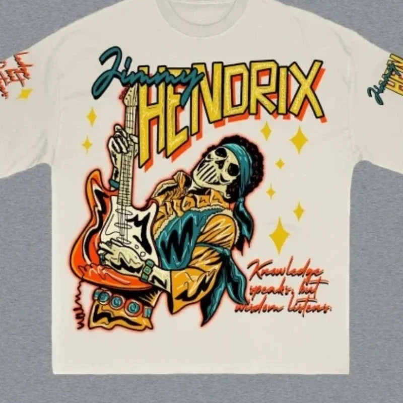 Guitarist Print Round Neck Cotton T-shirt