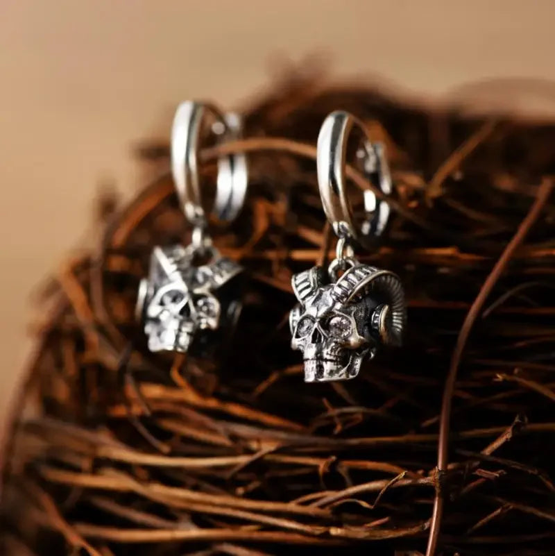 Gothic Black Skull Awl Rock Statement Earring