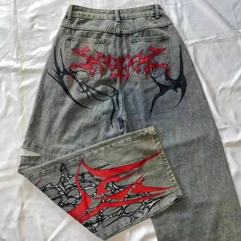 Retro Gothic Cross Wings Embroidered Pant