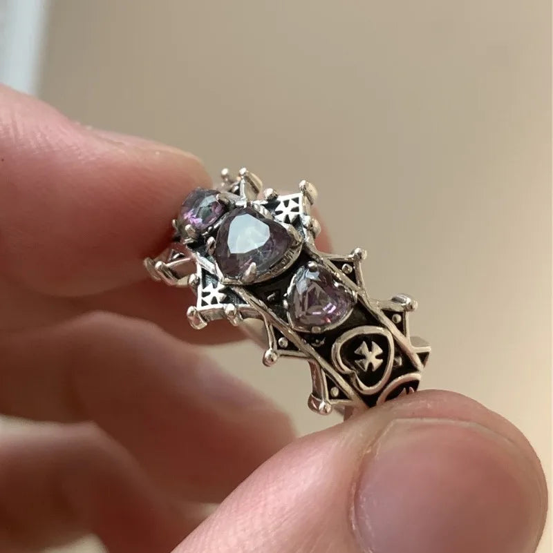 Vintage Gothic Heart Cross Ring