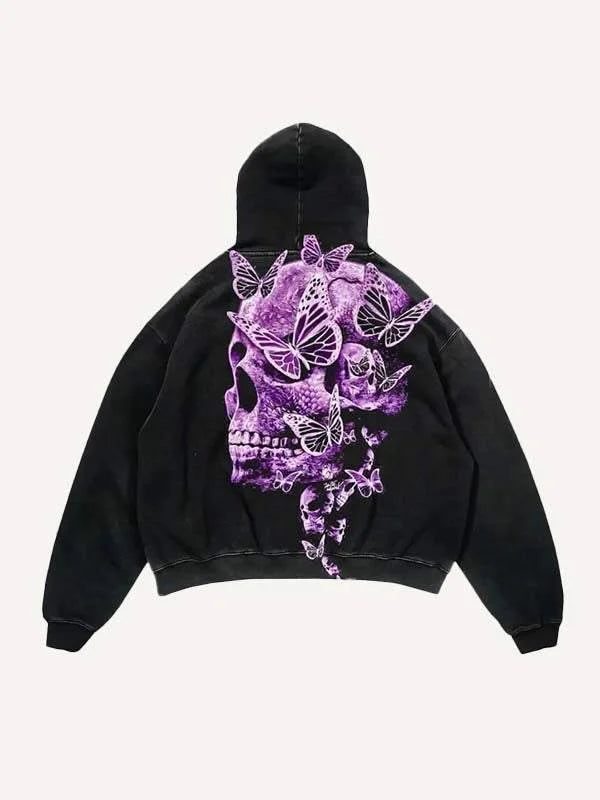 Gothic Skull Print Oversized Hoodie