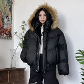 Fur Collar Quilted Hooded Coat