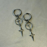 Punk Star Cross Silver Hollow Heart Earring
