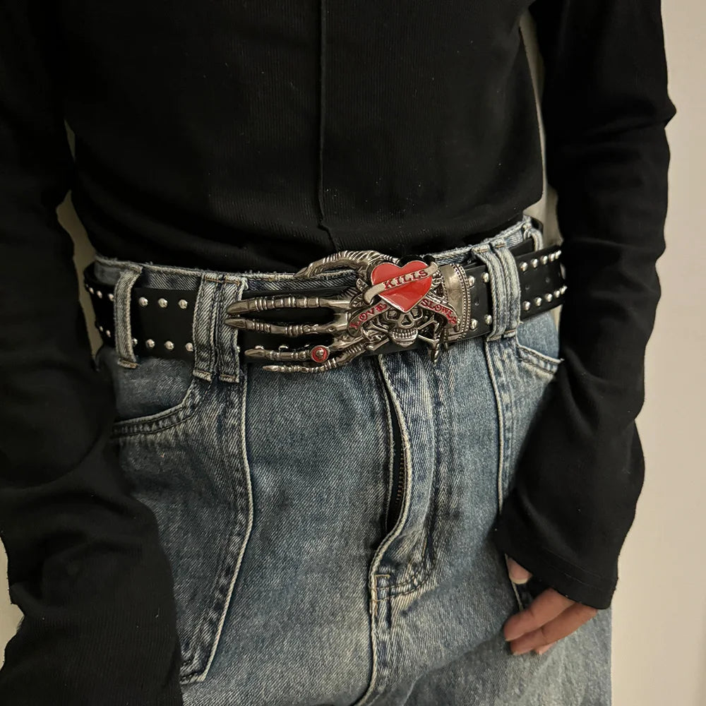 Unisex Gothic Skull Rivet Belt