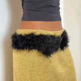 Retro Gothic PU Leather Patchwork Faux Fur Y2K Belt