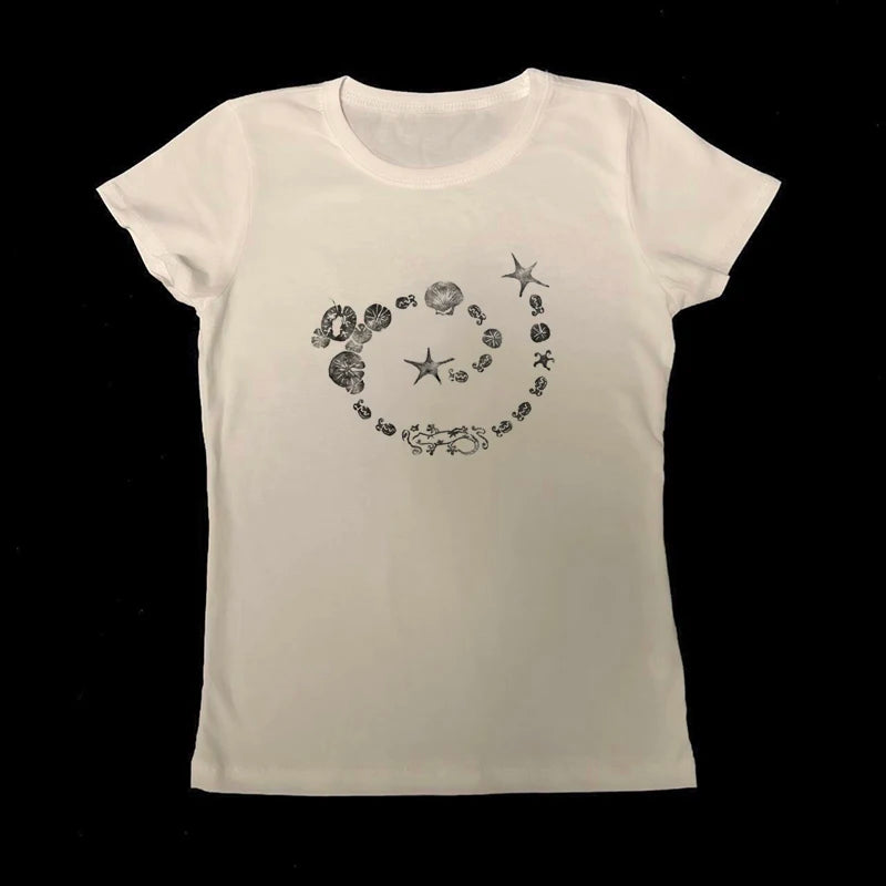 Gothic Letter Print Slim Cotton T-shirt