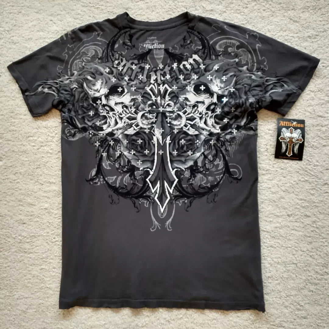 Letter Print Gothic Cotton T-shirt