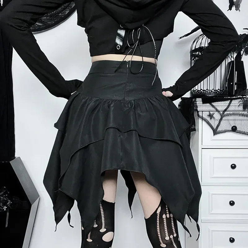 Solid Drawstring Ruched Mini Skirt