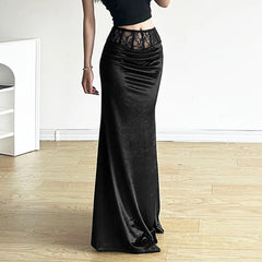 Velvet Trumpet Lace Patchwork Skirt