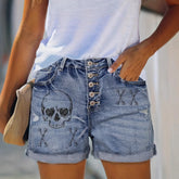 Curled Hem Punk Graphic Shorts