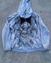 Gothic Skull Print Grey Zip Hoodie
