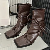 Cross-Strap Square Toe Punk Ankle Boot