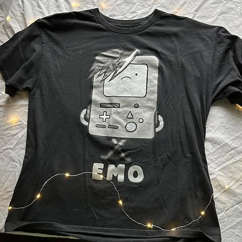 Grunge Cartoon Print Cotton T-shirt