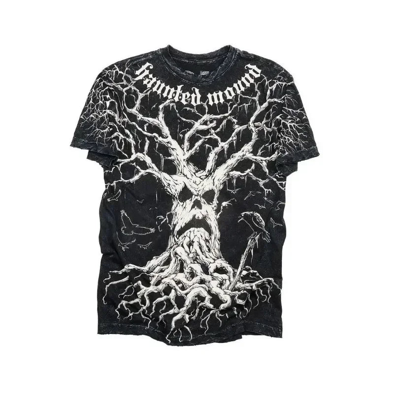 Gothic Print Loose Cotton T-shirt