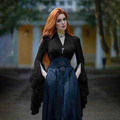 Gothic Batwing Sleeve V-Neck Blouse