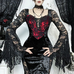 Embellished Gothic Velvet Midi Dress