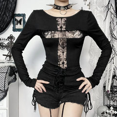 Dark Lace Patchwork Gothic Blouse