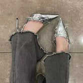 Y2K Silver Punk Gothic Pointed Toe High Heel