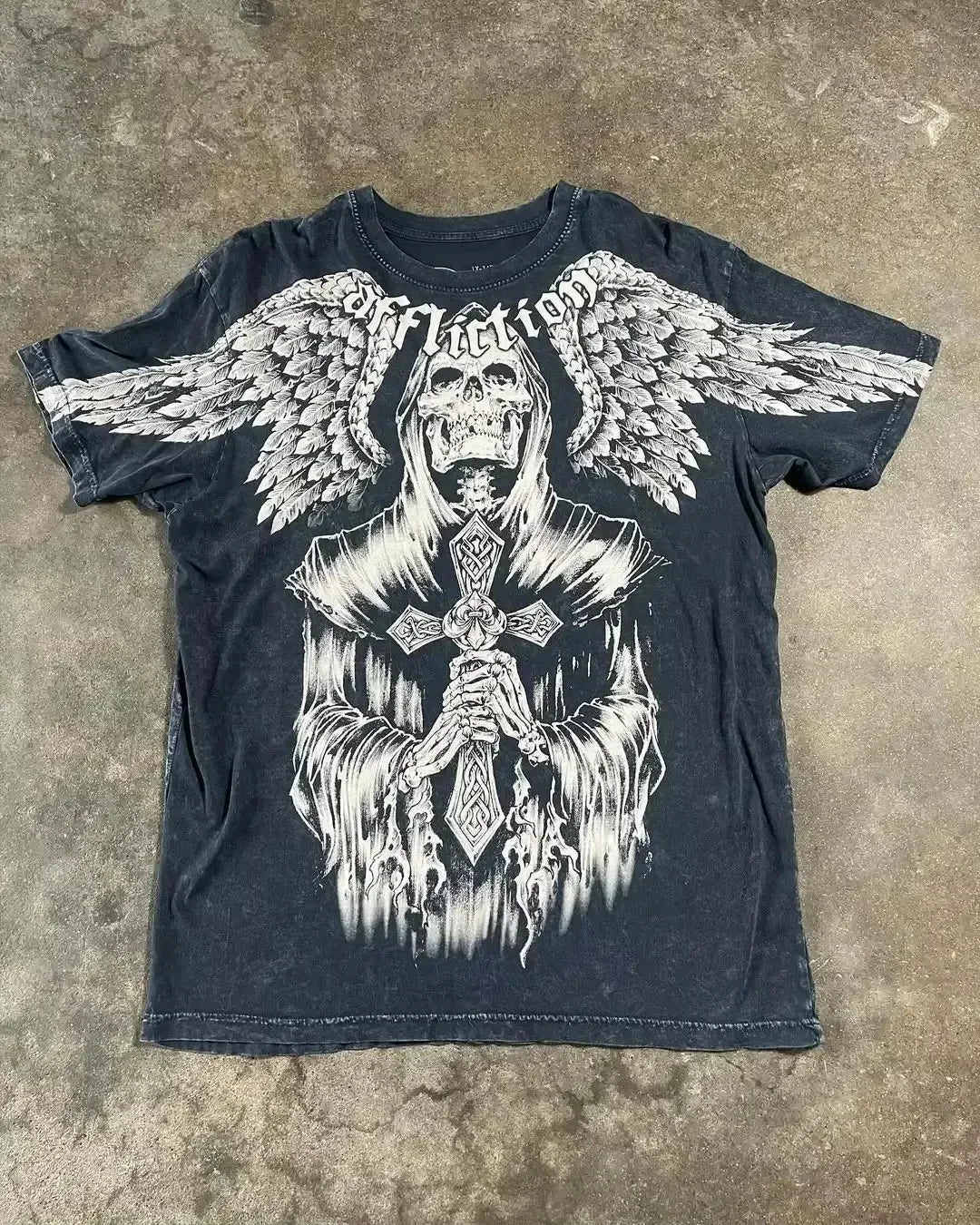 Gothic Print Loose Cotton T-shirt