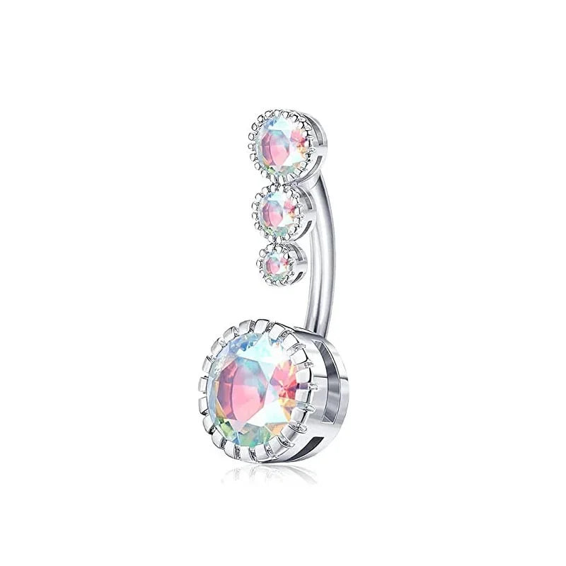 Steel Crystal Round Gothic Belly Ring