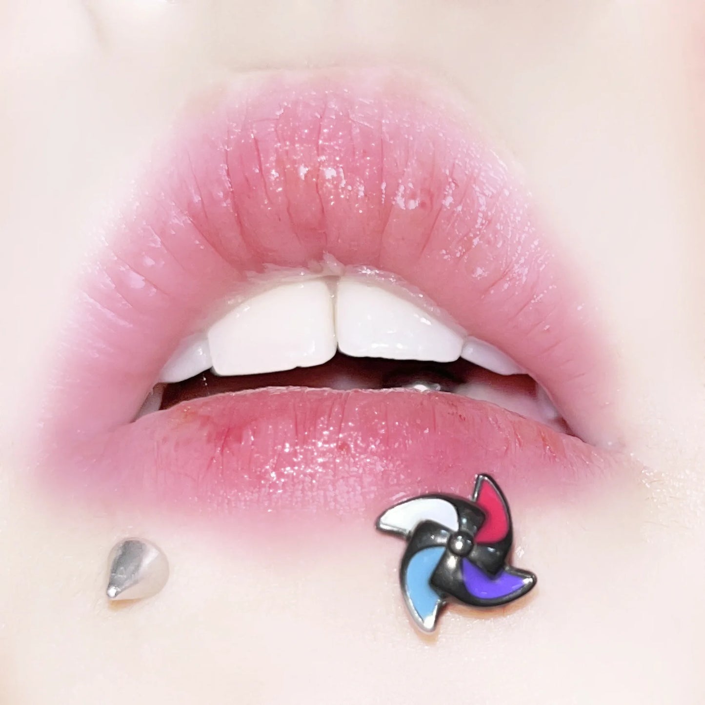 CZ Love Hollow Titanium Steel Piercing Lip Stud