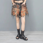 Distressed Printed Denim Short