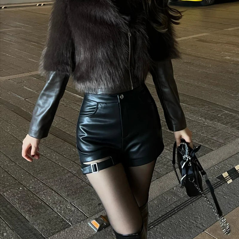 Black PU Leather High Waist Short