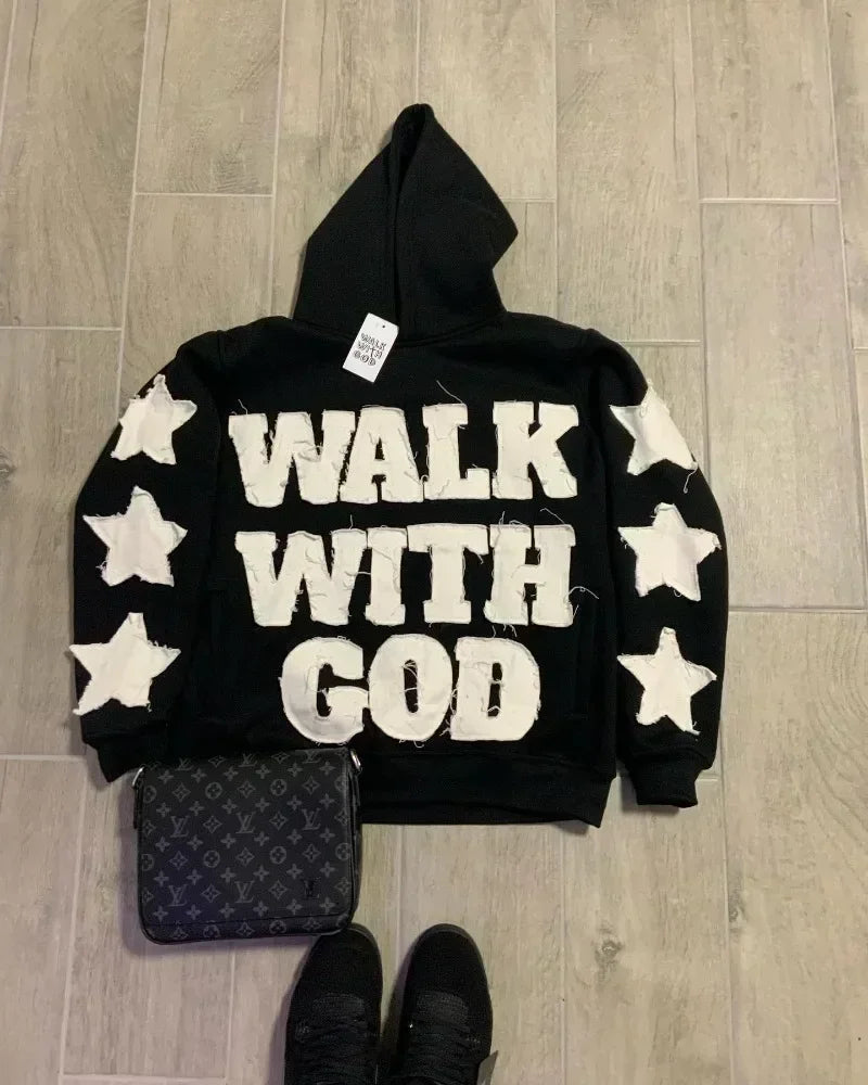 Gothic Star Patch Oversized Hoodie