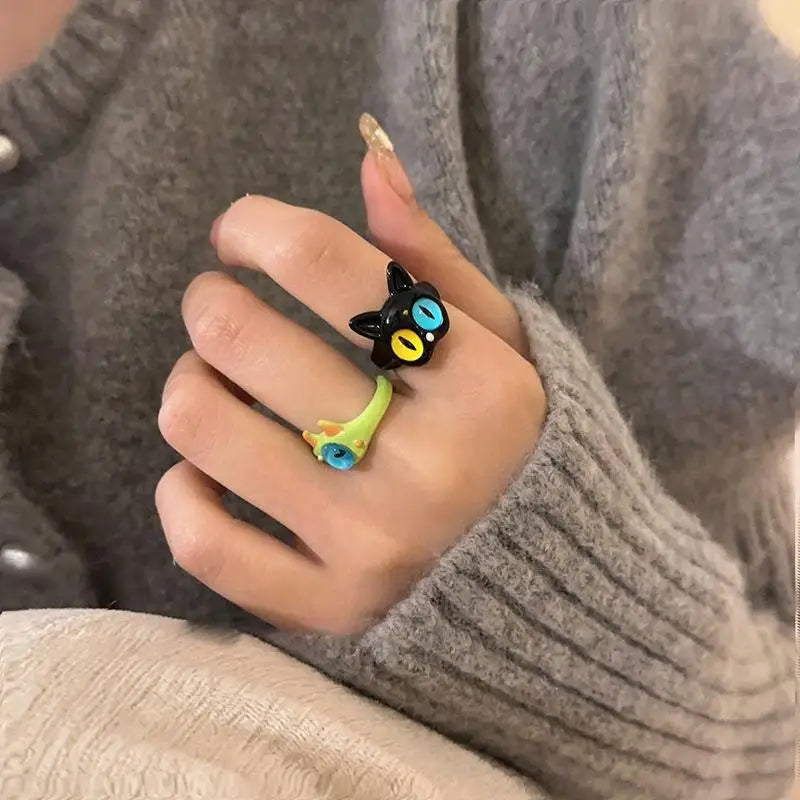 Green Monster Gothic Cat Eyes Ring