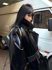 Long Belted Patent Leather Long Coat