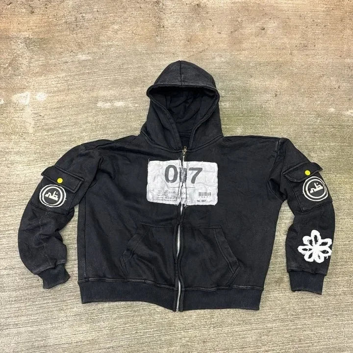 Gothic Zipper Spliced Retro Hoodie