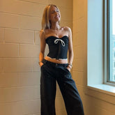 Pleated Bow Strapless Y2K Tank Crop Top