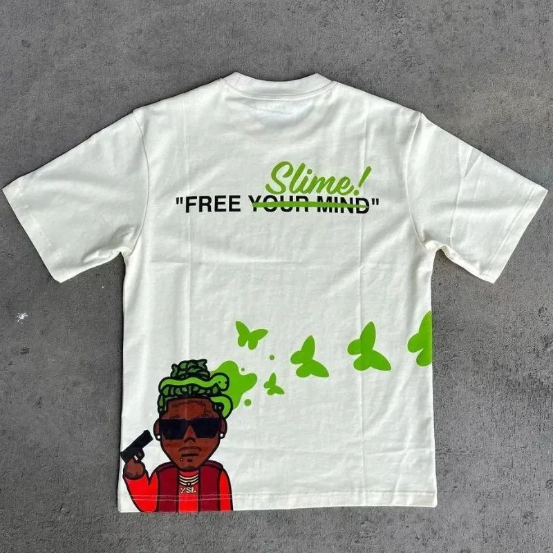 Cartoon Letter Print Oversized Cotton T-shirt