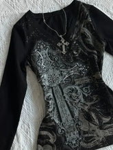 Gothic V-neck Graphic Cotton T-shirt