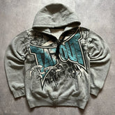 Gothic Retro Letter Zip Hoodie