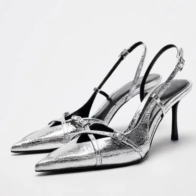 Black Bow Gothic Slingbacks Pointed High Heel
