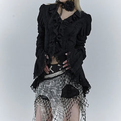 Gothic Black Lace Flare Sleeve Blouse