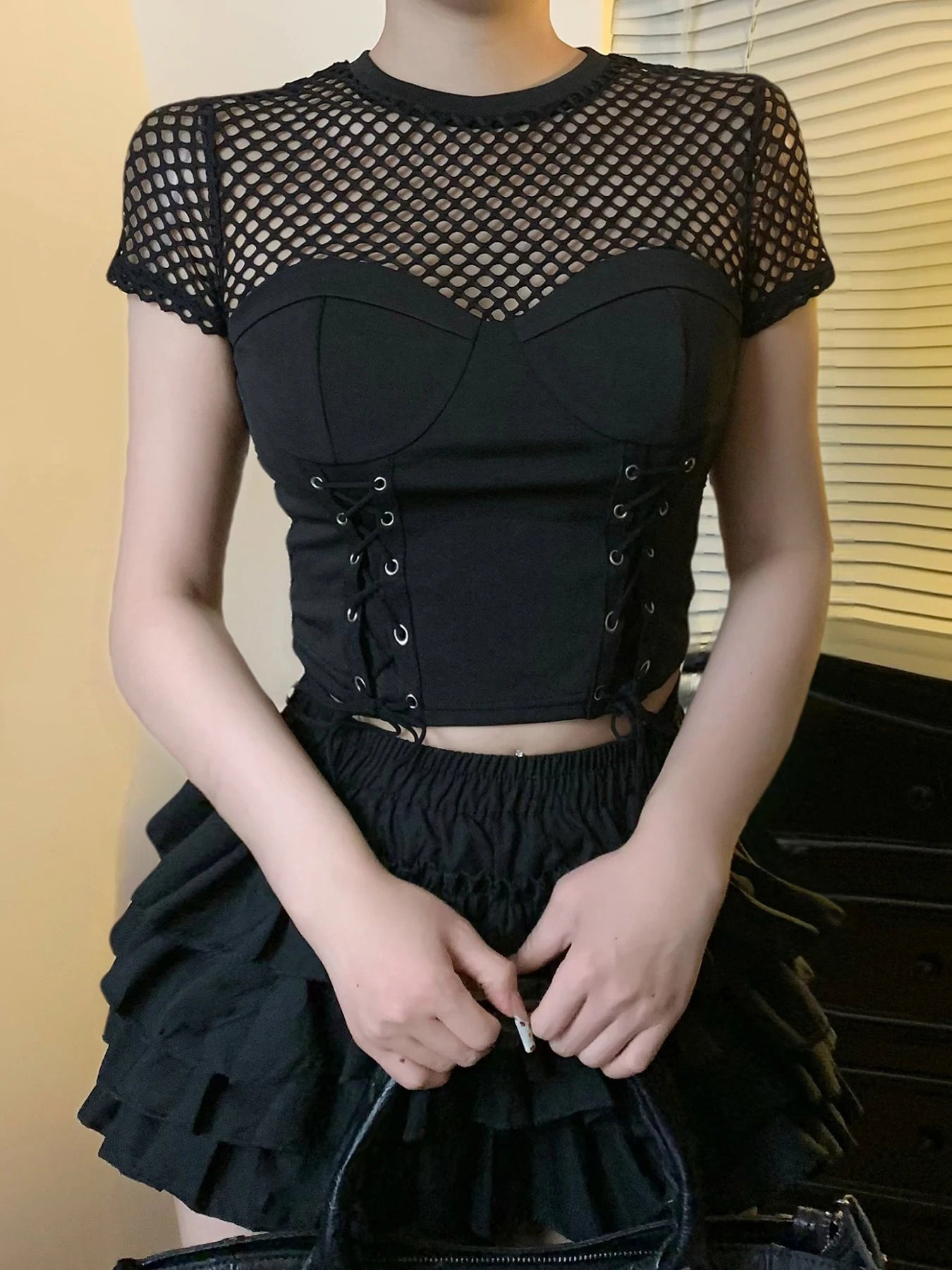 Gothic Cyber Punk Mesh Bandage Crop Top