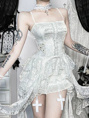 Goth Sweet Lace Eyelet Crop Tank Top