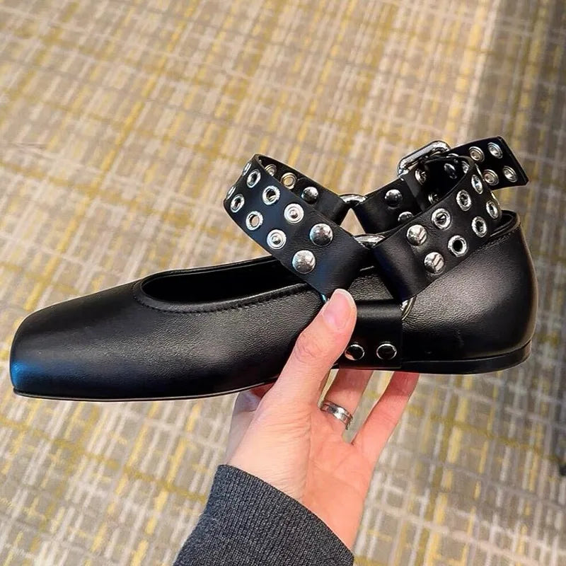 Pointed Toe Chunky Slingbacks Belt Buckle Flat