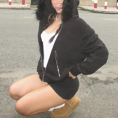 Faux Fur Collar Hooded Jacket