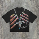 Summer Gothic Cross Graphic Print Cotton T-shirt