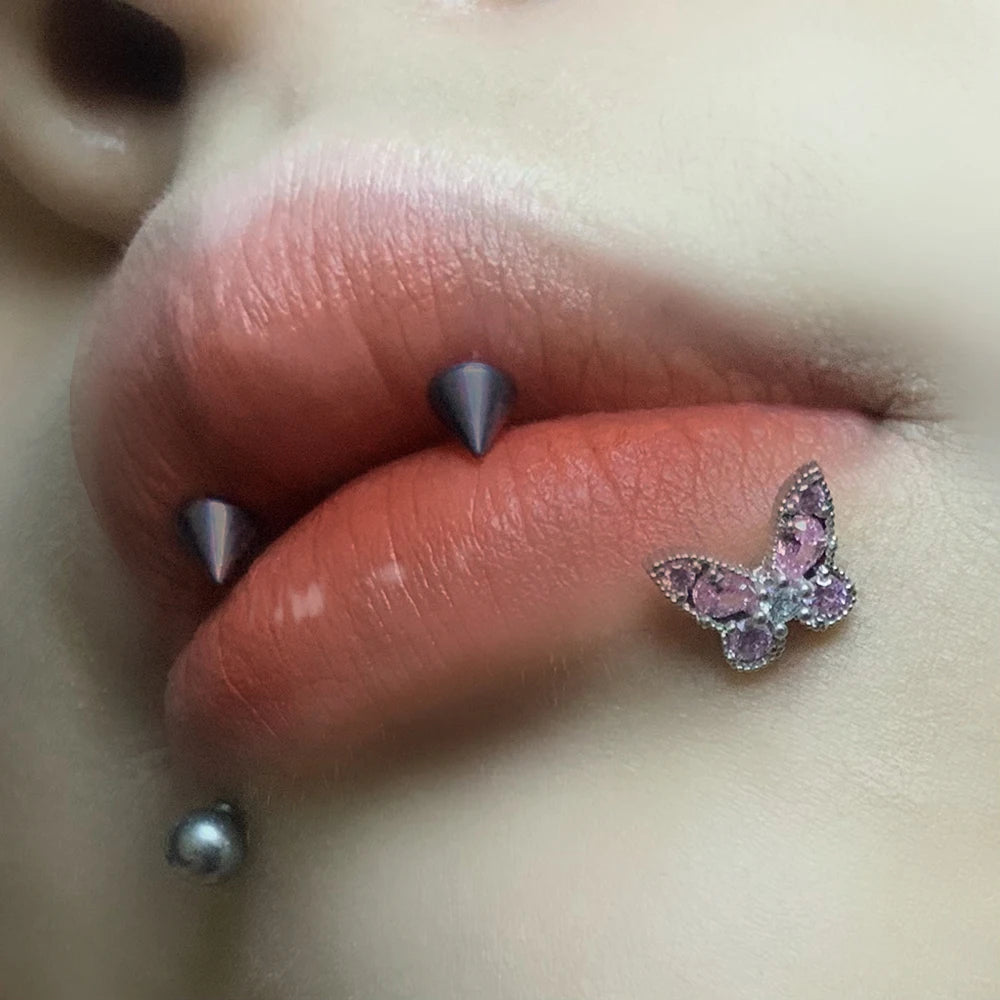 Aesthetic Butterfly Zircon Stainless Steel Lip Stud