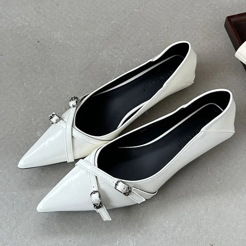 Fashion Metal Pointed Toe Spring Autumn Shallow Flat