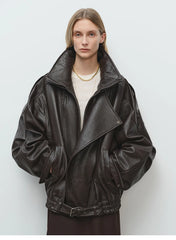 Soft PU Leather Belted Jacket