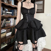 Black Lace Trim Mini Dress