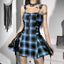Velvet Lace-up Plaid Mini Dress